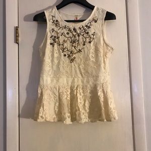 Beaded Lace Peplum Top
